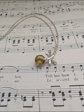 Silvertone Dragonfly Necklace with Olive Green Gemstone